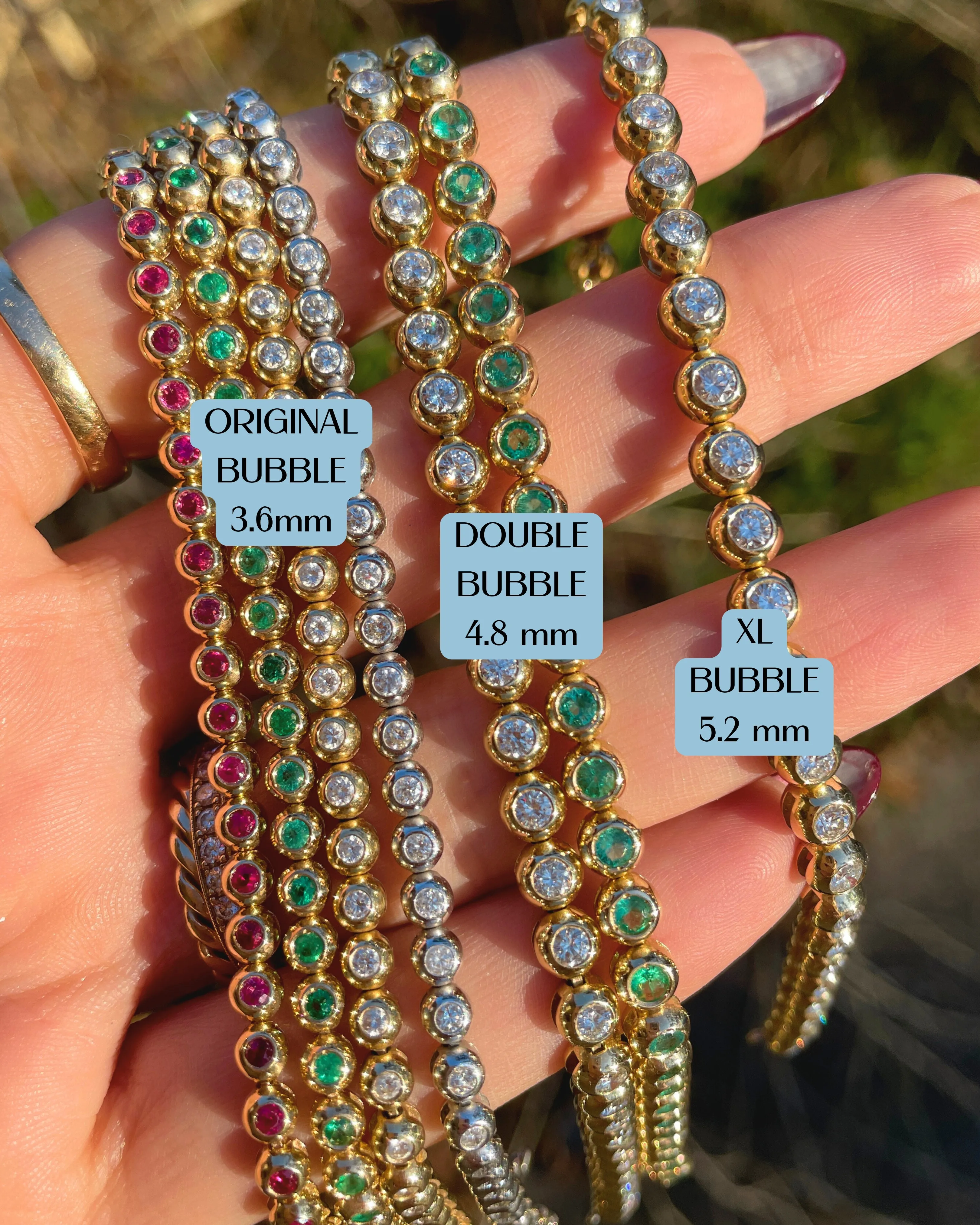 3GOG 18K Double Bubble Bracelet - Emerald, Ruby, or Sapphire - PREORDER DOWNPAYMENT