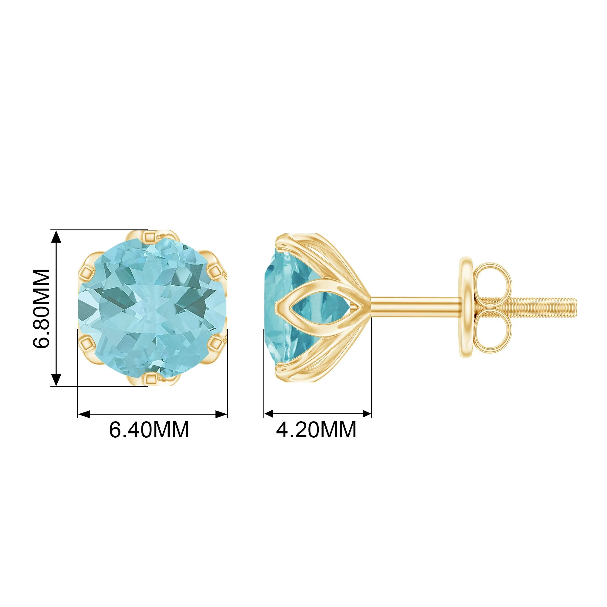 6 MM Round Cut Sky Blue Topaz Solitaire Stud Earrings for Women