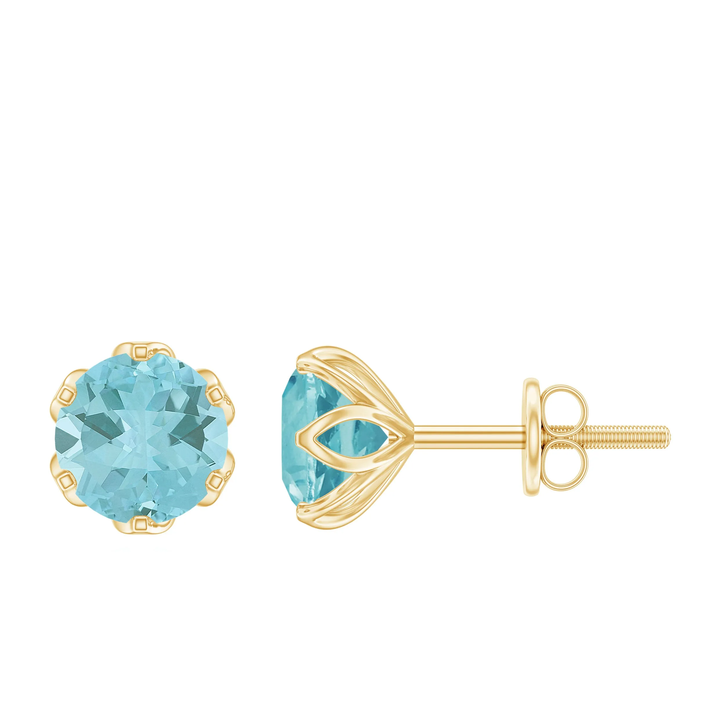 6 MM Round Cut Sky Blue Topaz Solitaire Stud Earrings for Women