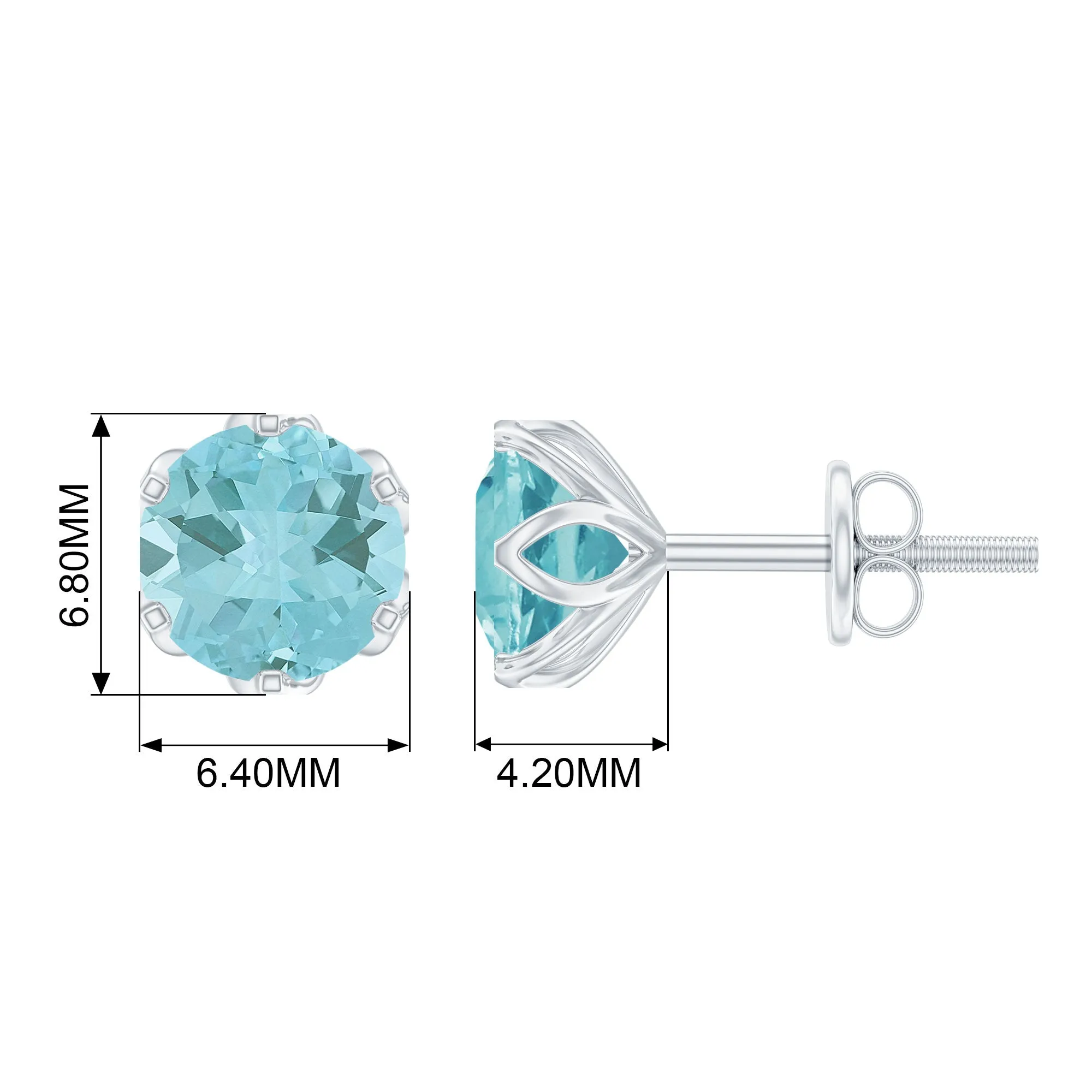 6 MM Round Cut Sky Blue Topaz Solitaire Stud Earrings for Women