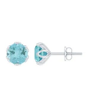 6 MM Round Cut Sky Blue Topaz Solitaire Stud Earrings for Women