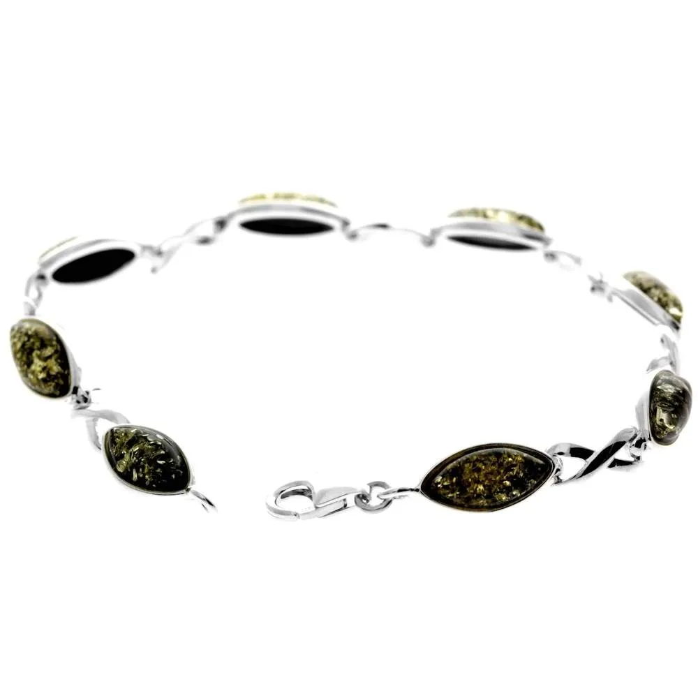 925 Sterling Silver & Genuine Baltic Amber Infinity Classic Bracelet 19.5 cm  - GL561