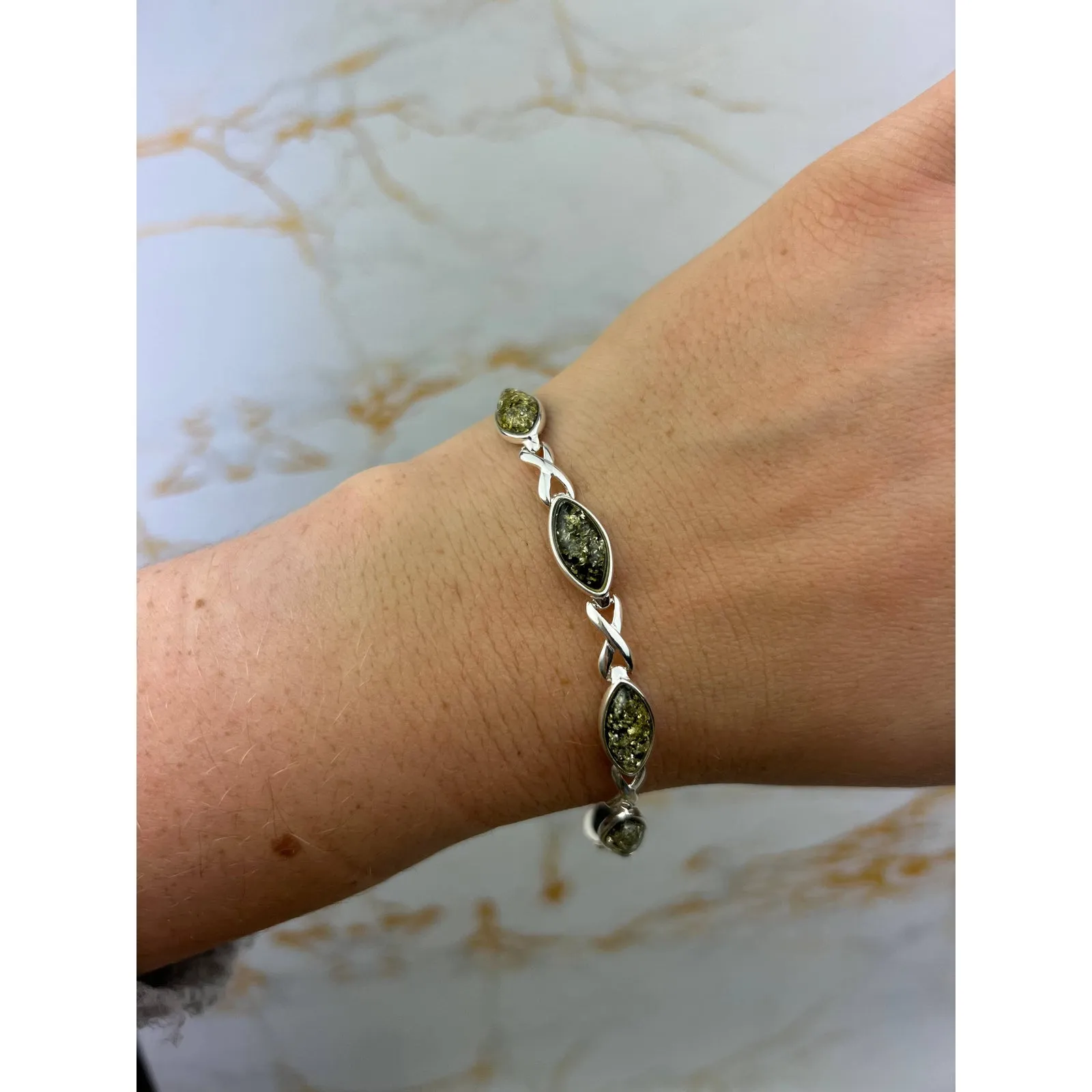 925 Sterling Silver & Genuine Baltic Amber Infinity Classic Bracelet 19.5 cm  - GL561