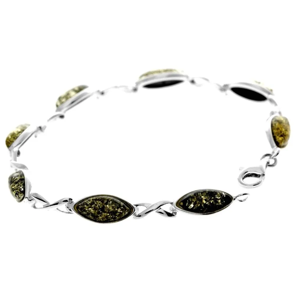 925 Sterling Silver & Genuine Baltic Amber Infinity Classic Bracelet 19.5 cm  - GL561