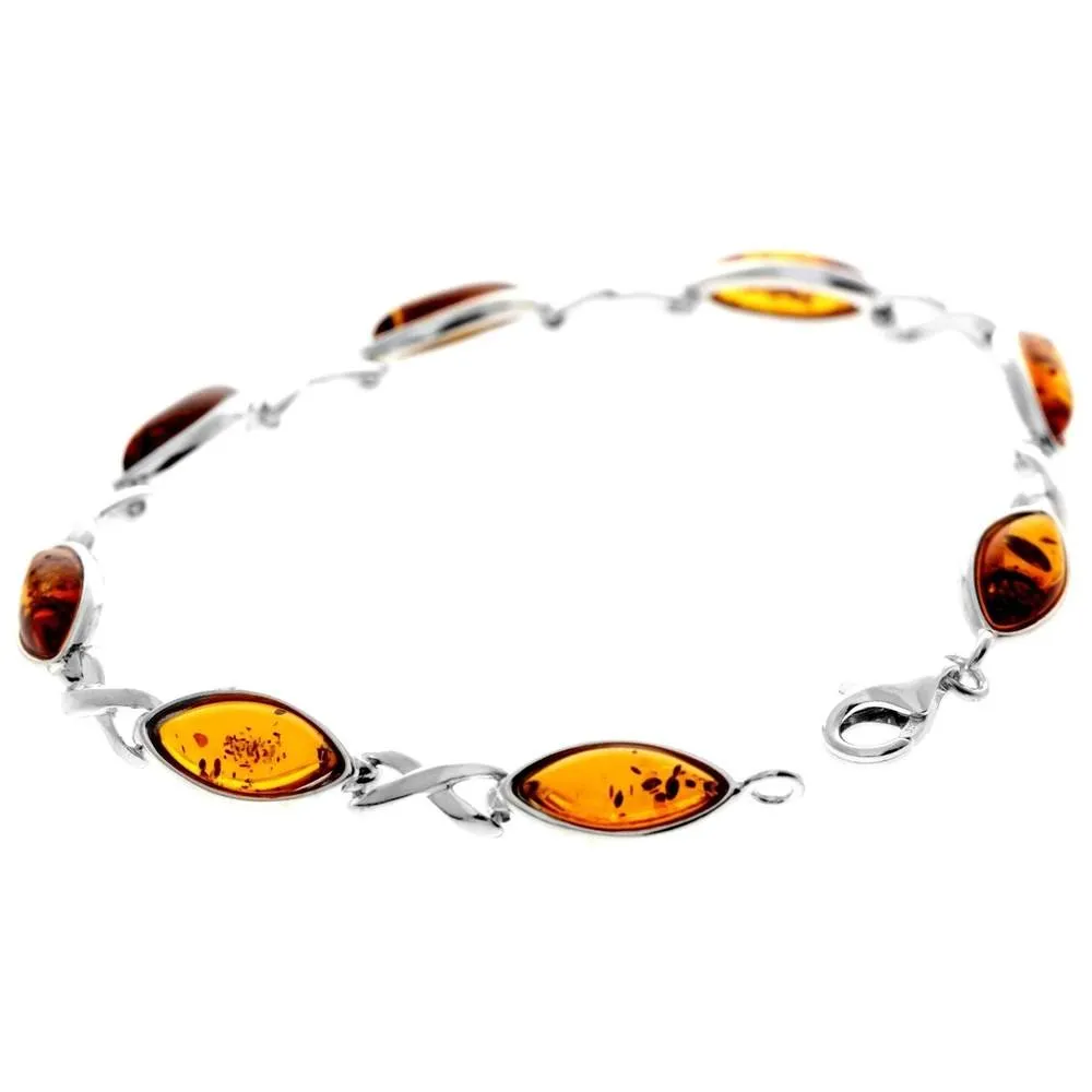 925 Sterling Silver & Genuine Baltic Amber Infinity Classic Bracelet 19.5 cm  - GL561