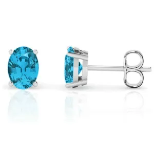 925 Sterling Silver Genuine London Blue Topaz 5X7 Oval Stud Earrings