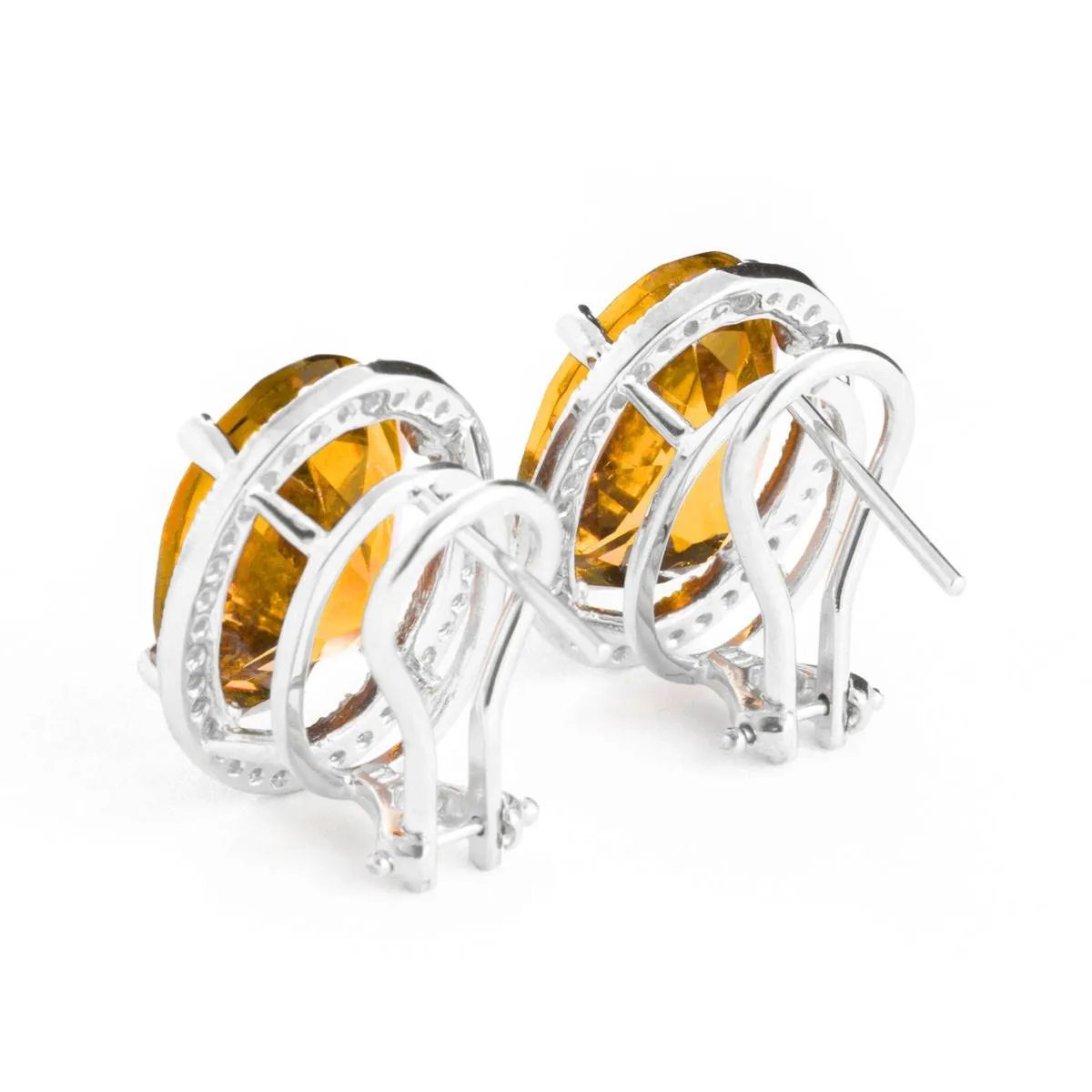 9.76 Carat 14K Solid White Gold Dancefloor Citrine Diamond Earrings