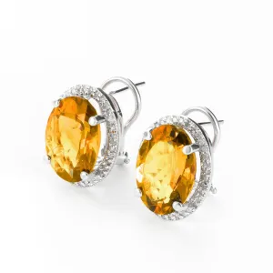 9.76 Carat 14K Solid White Gold Dancefloor Citrine Diamond Earrings