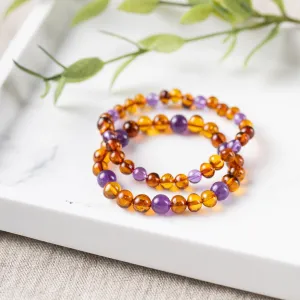 Adults | Amethyst   Cognac Amber Bracelet