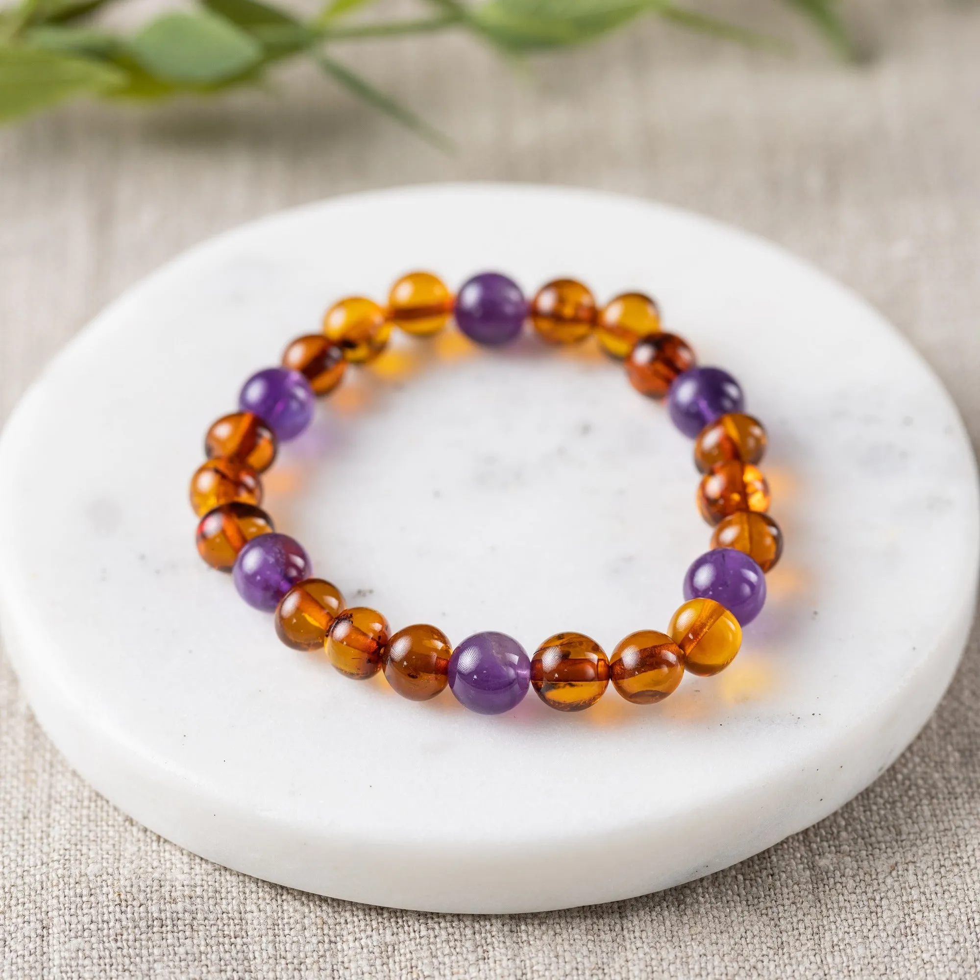 Adults | Amethyst   Cognac Amber Bracelet