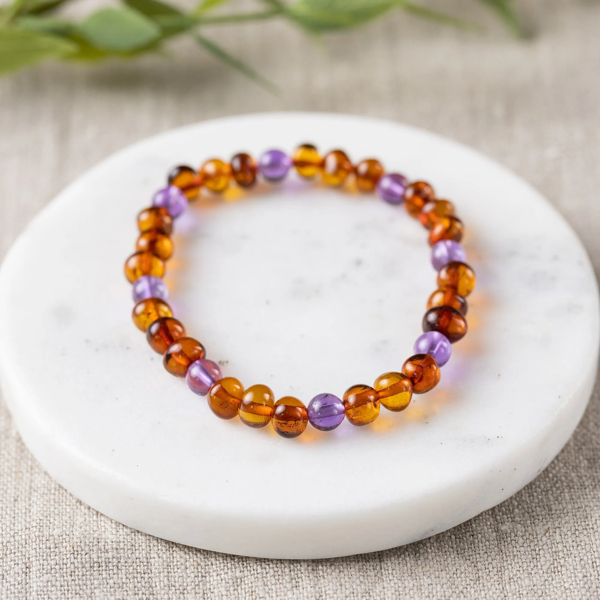 Adults | Amethyst   Cognac Amber Bracelet