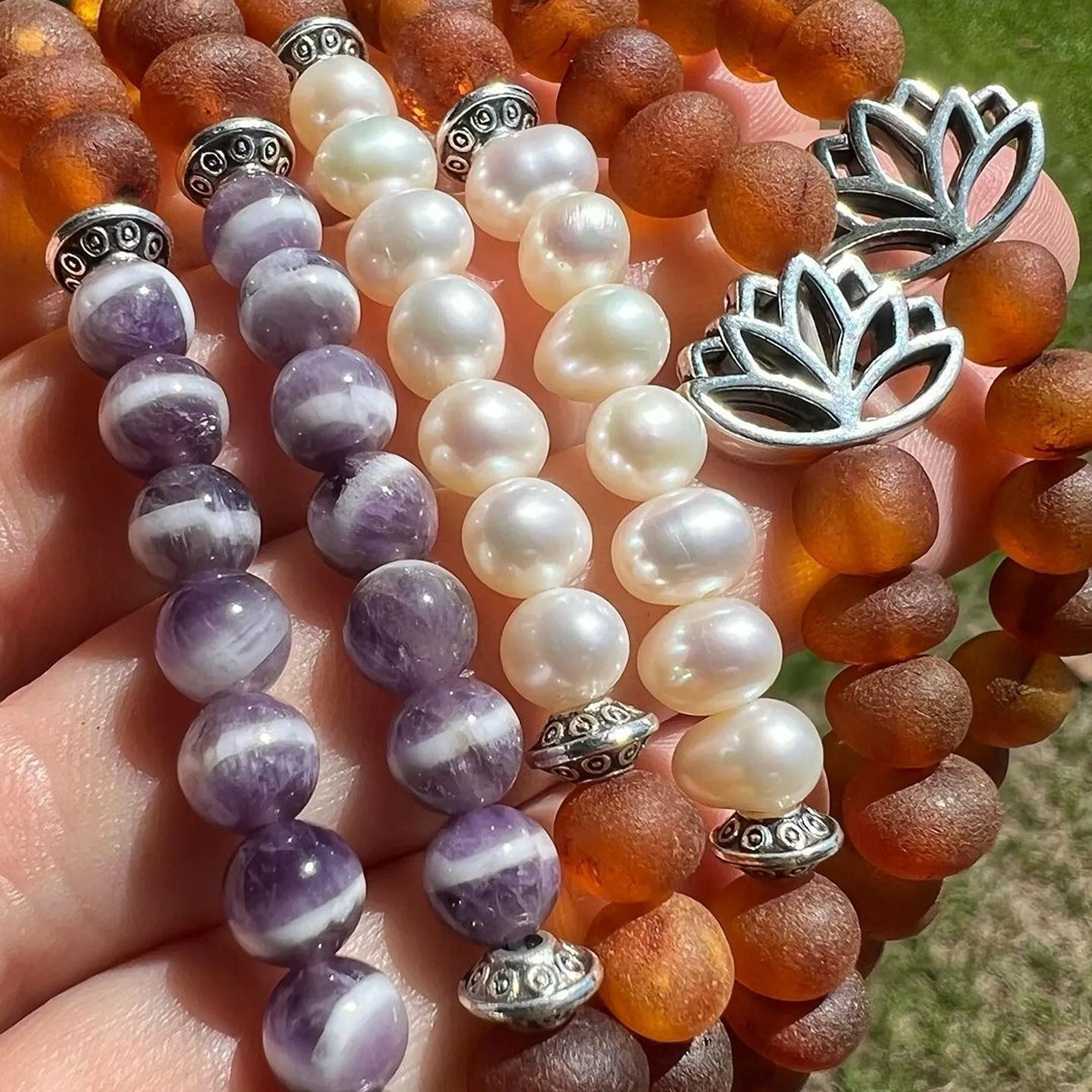 Adults | Amethyst   Raw Cognac Amber Bracelet
