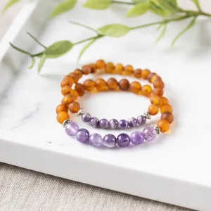 Adults | Amethyst   Raw Cognac Amber Bracelet