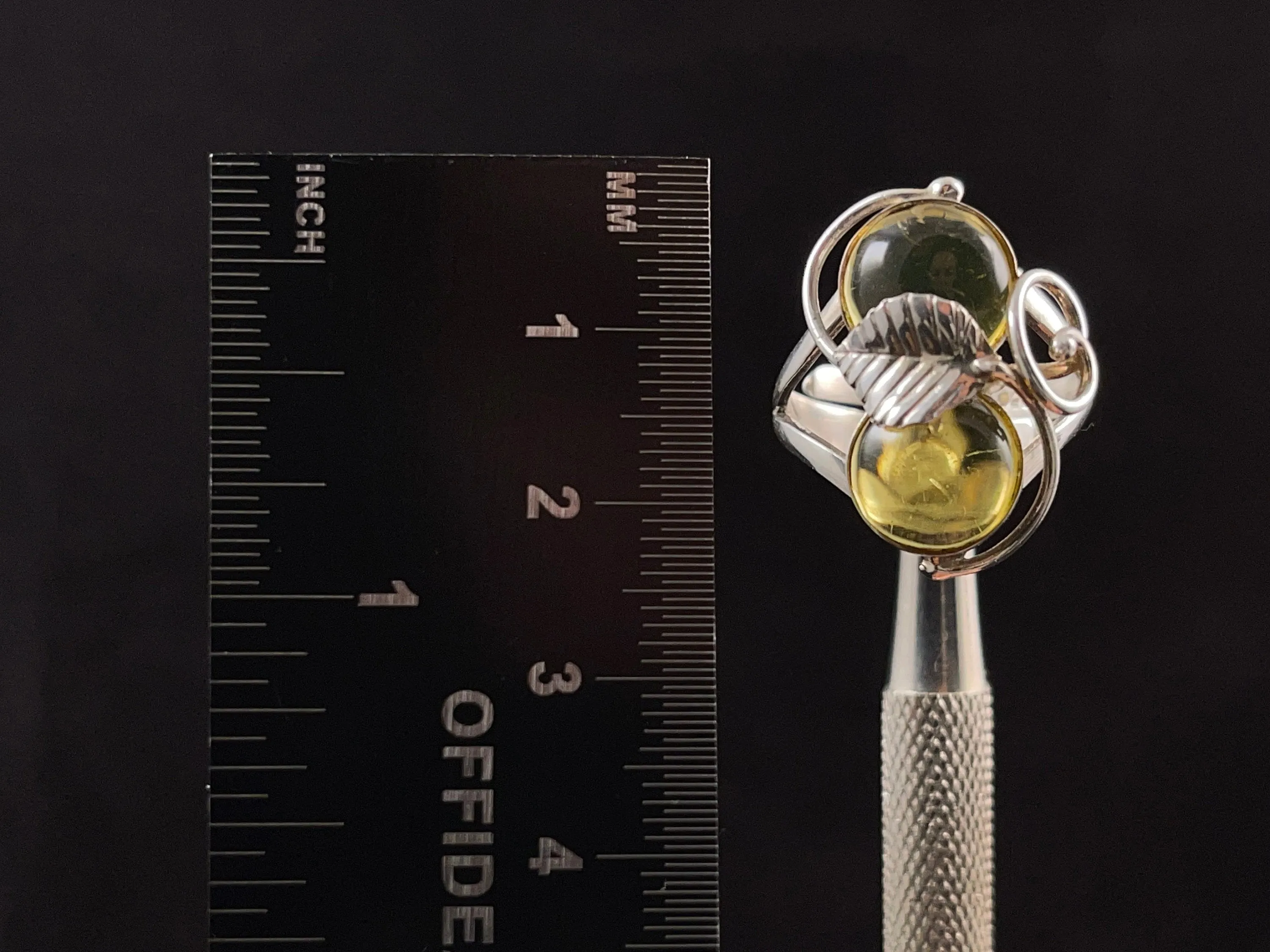 AMBER Ring, Leaf Pattern - Sterling Silver, Size 7 - Amber Stone, Crystal Ring, Handmade Jewelry, Healing Crystals and Stones,  52642