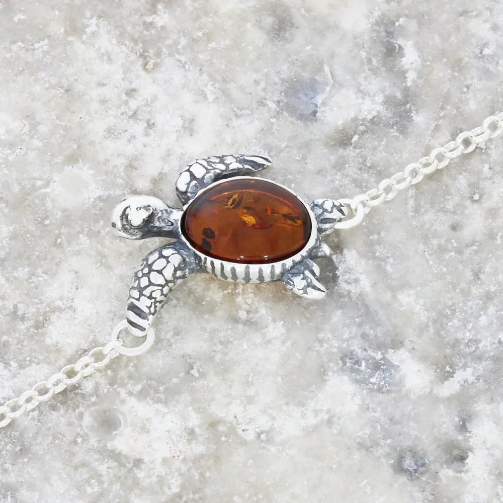 Amber Sterling Silver Ladies Turtle Bracelet