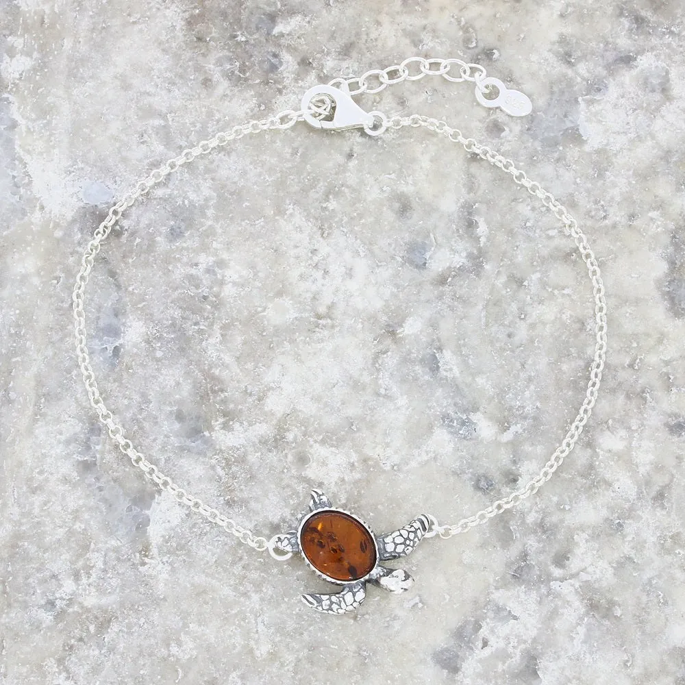 Amber Sterling Silver Ladies Turtle Bracelet