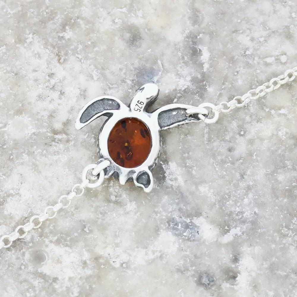 Amber Sterling Silver Ladies Turtle Bracelet