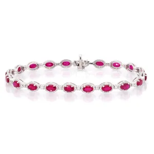 An 18ct White Gold, Ruby and Diamond Cluster Bracelet