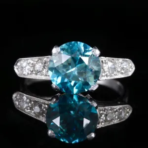 Antique Art Deco Blue Zircon Diamond Ring 18Ct Circa 1920