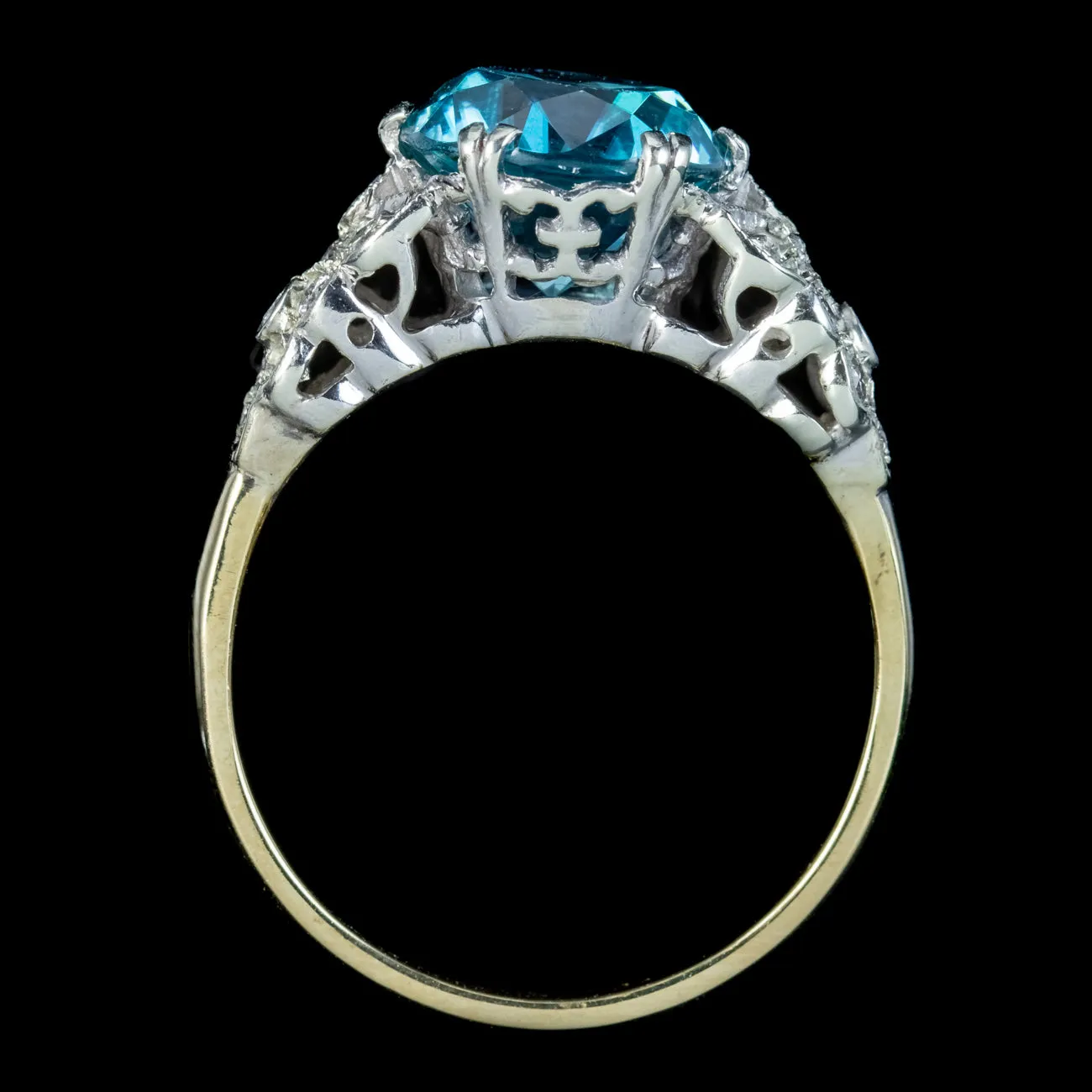 Antique Edwardian Blue Zircon Diamond Ring 3.6ct Zircon