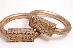 Antique Matching Pair of Silver Tunisian Rigid Anklets