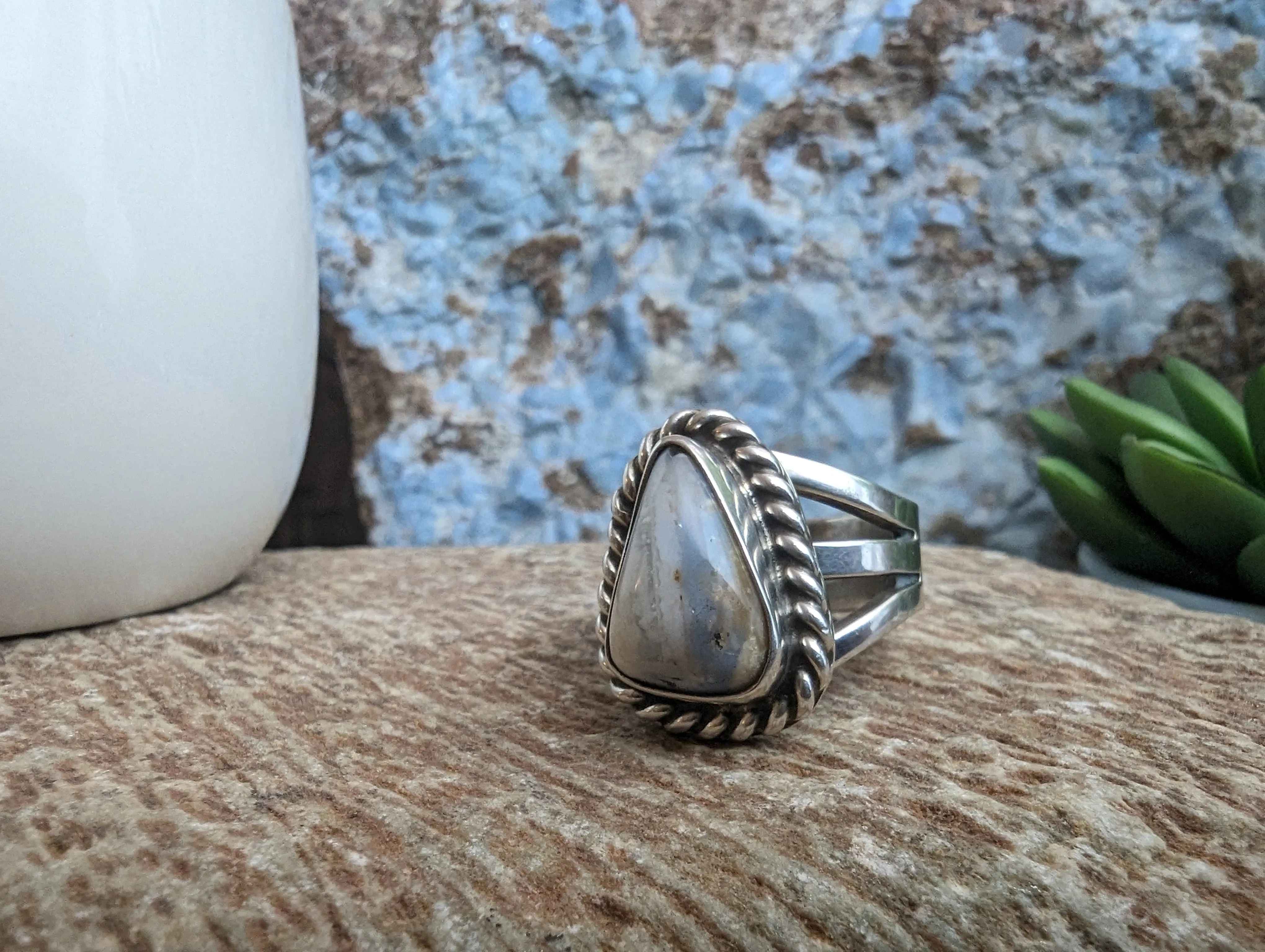 Arizona Blue Opal Triangle Ring GJ-RNG-0055