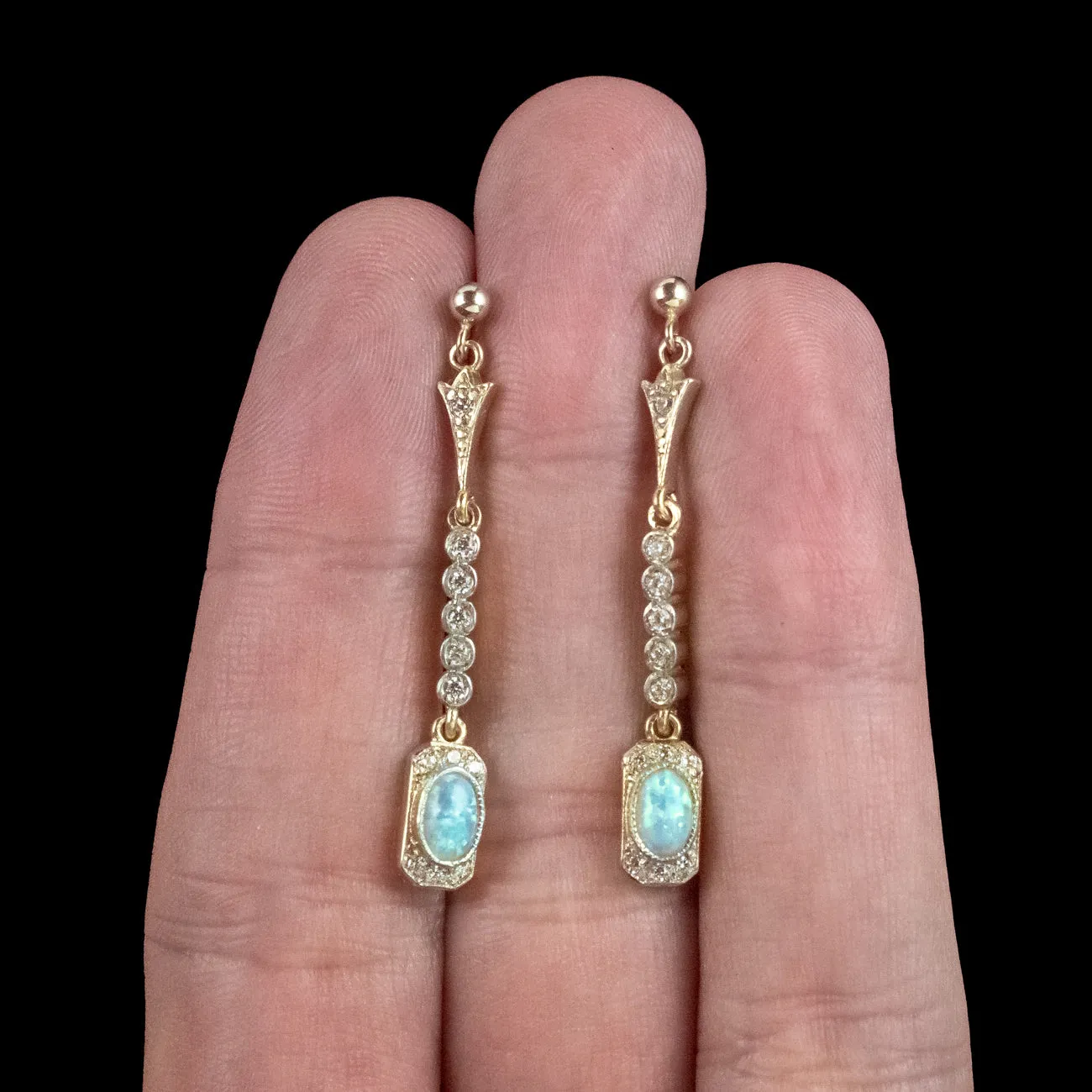 Art Deco Style Opal CZ Drop Earrings Silver 18ct Gold Gilt