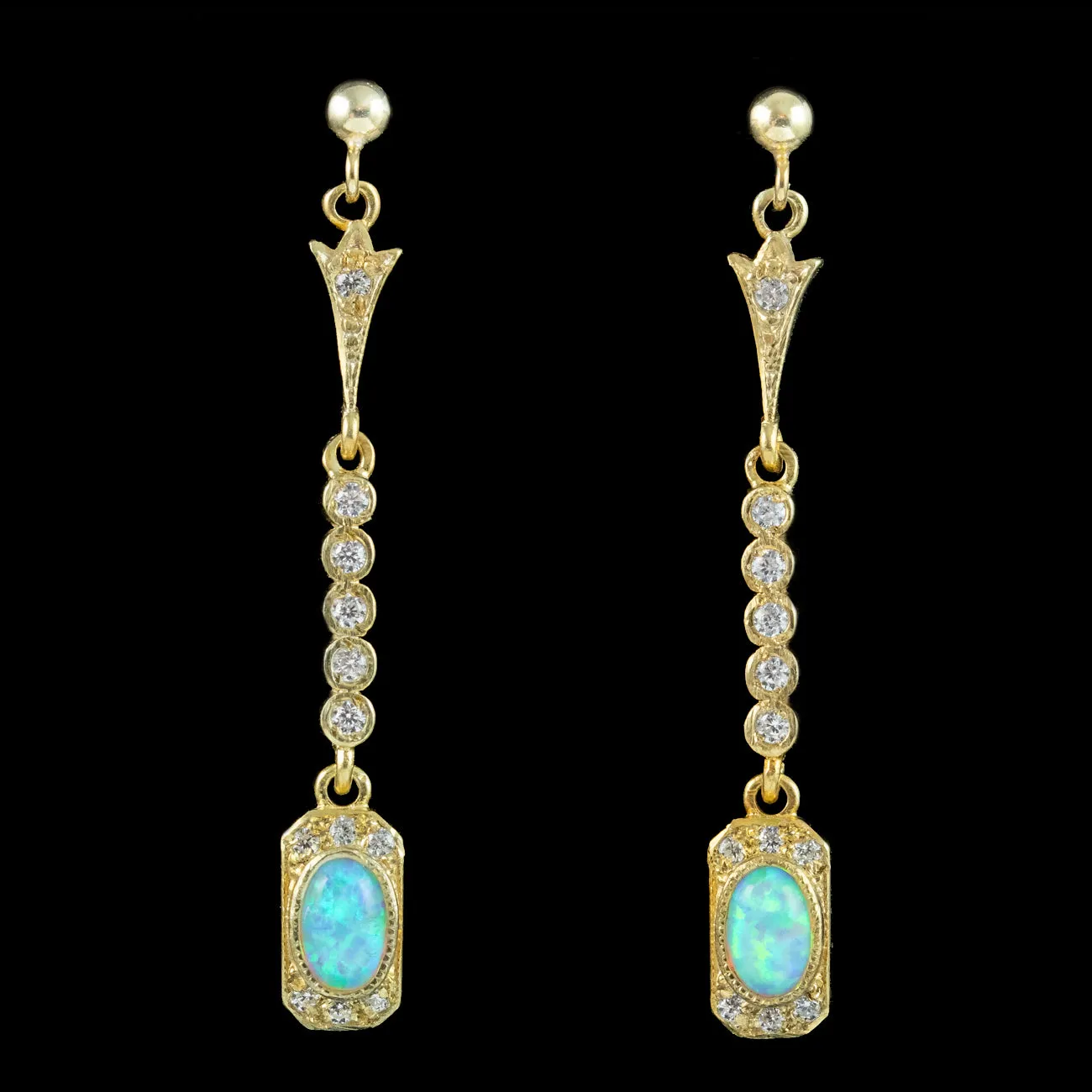 Art Deco Style Opal CZ Drop Earrings Silver 18ct Gold Gilt