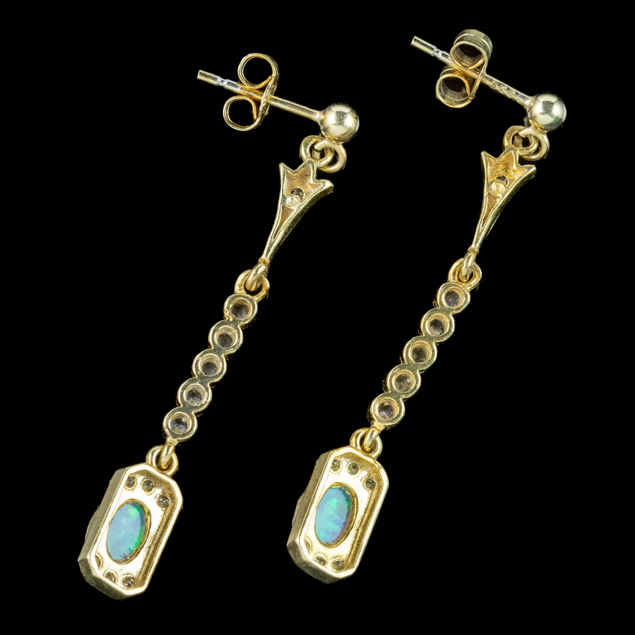Art Deco Style Opal CZ Drop Earrings Silver 18ct Gold Gilt