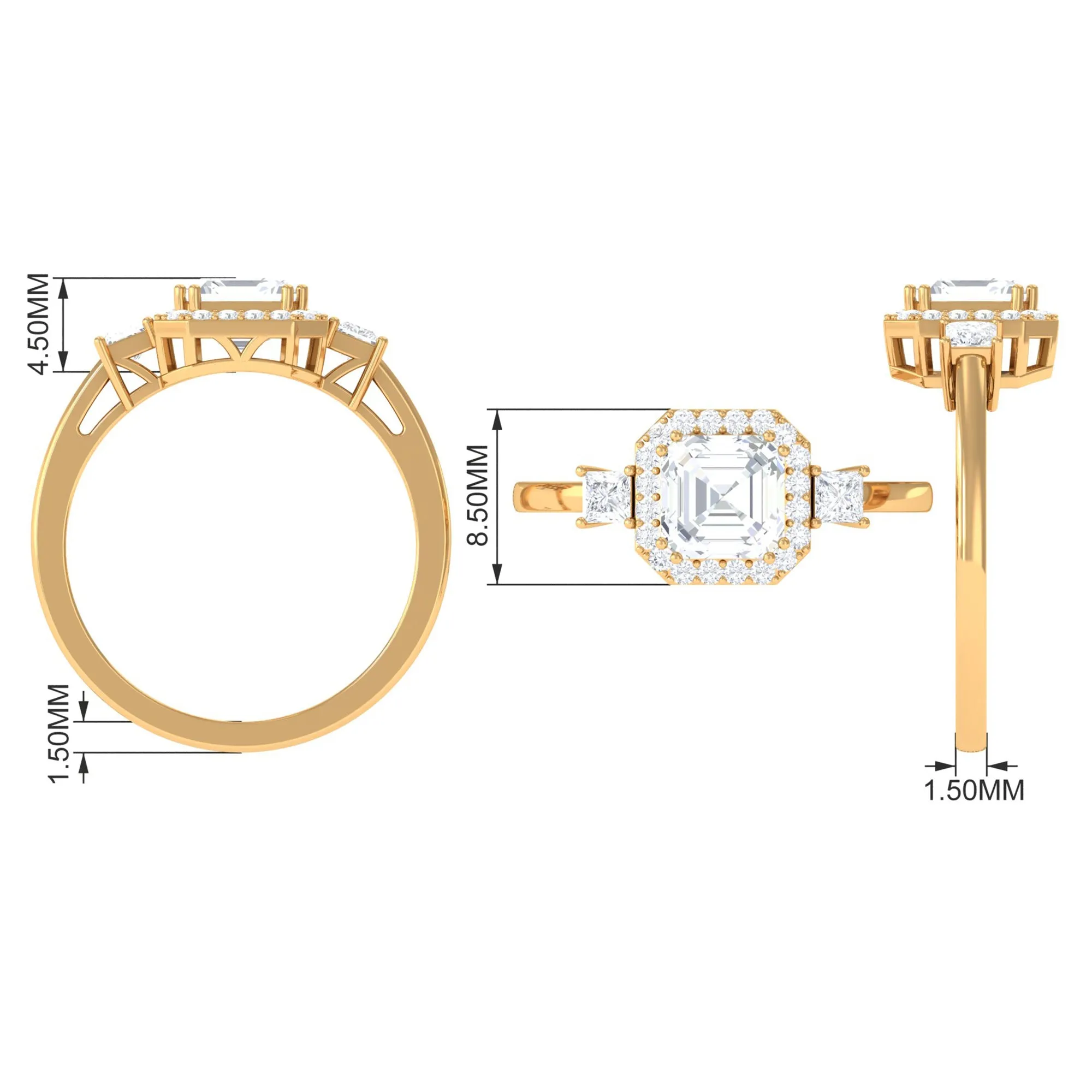 Asscher Cut Zircon Statement Engagement Ring