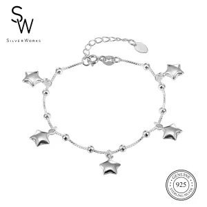 B4614 BRACELET W/DNGLNG 5 STARS 8"