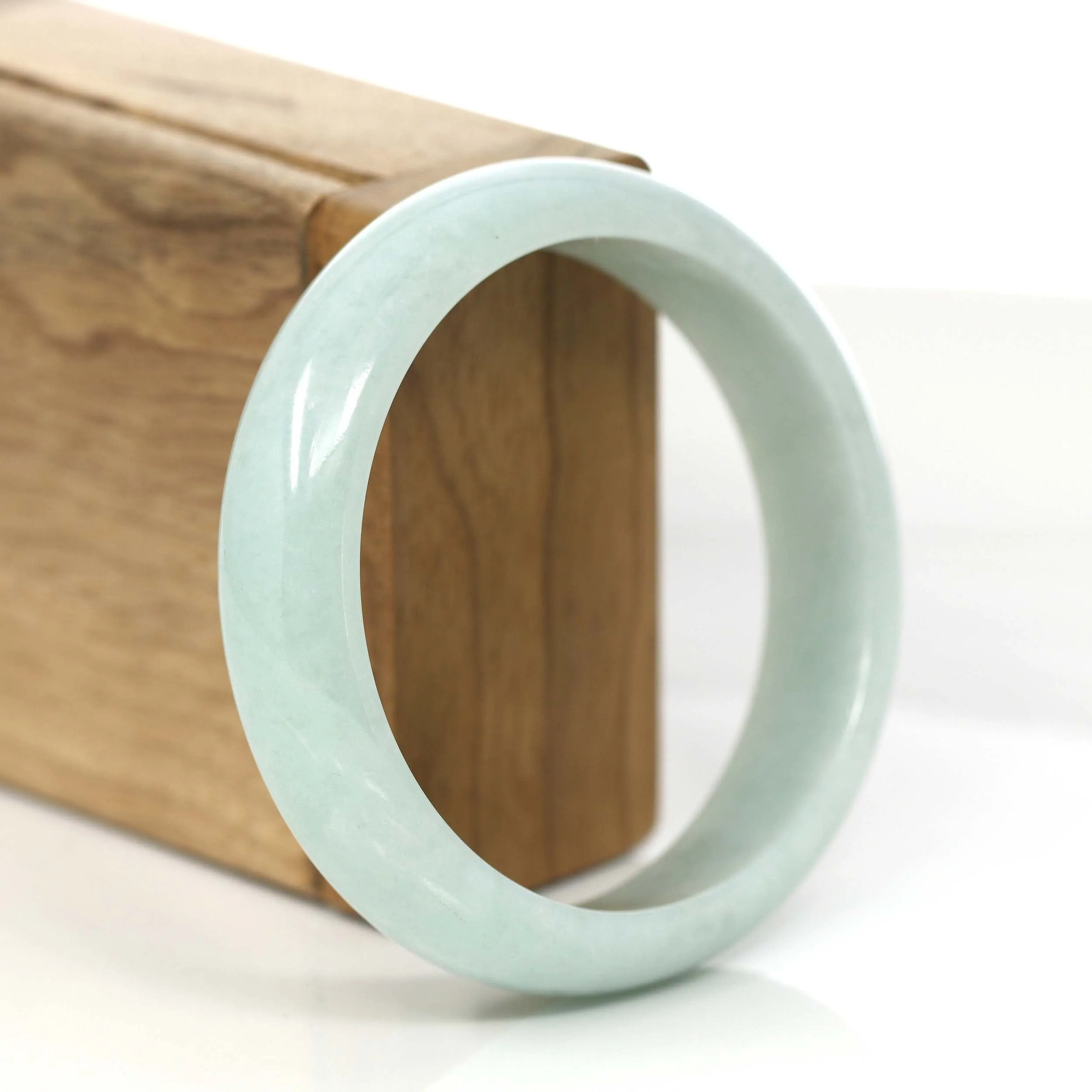 Baikalla Classic White Jadeite Jade Wider Bangle Bracelet (58.89 mm) #782