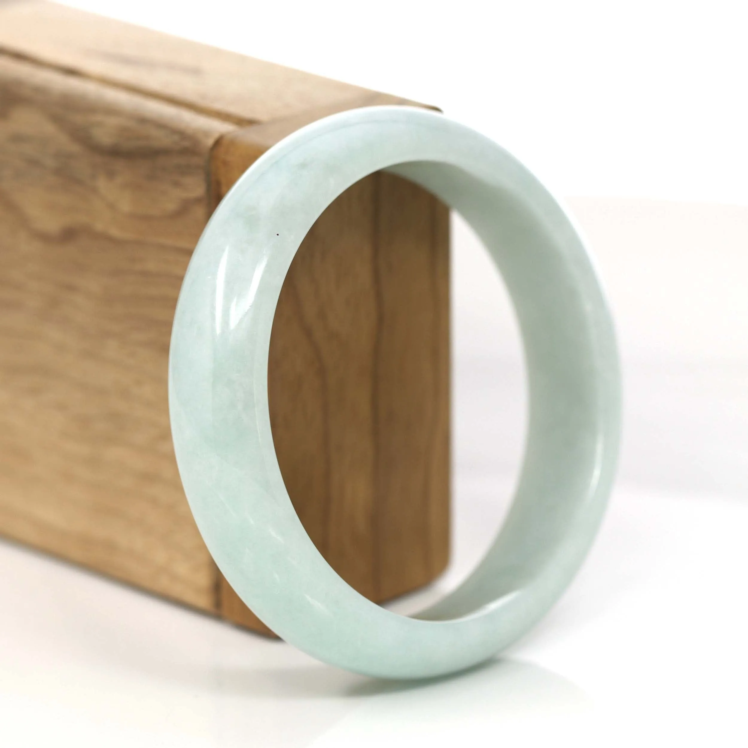 Baikalla Classic White Jadeite Jade Wider Bangle Bracelet (58.89 mm) #782