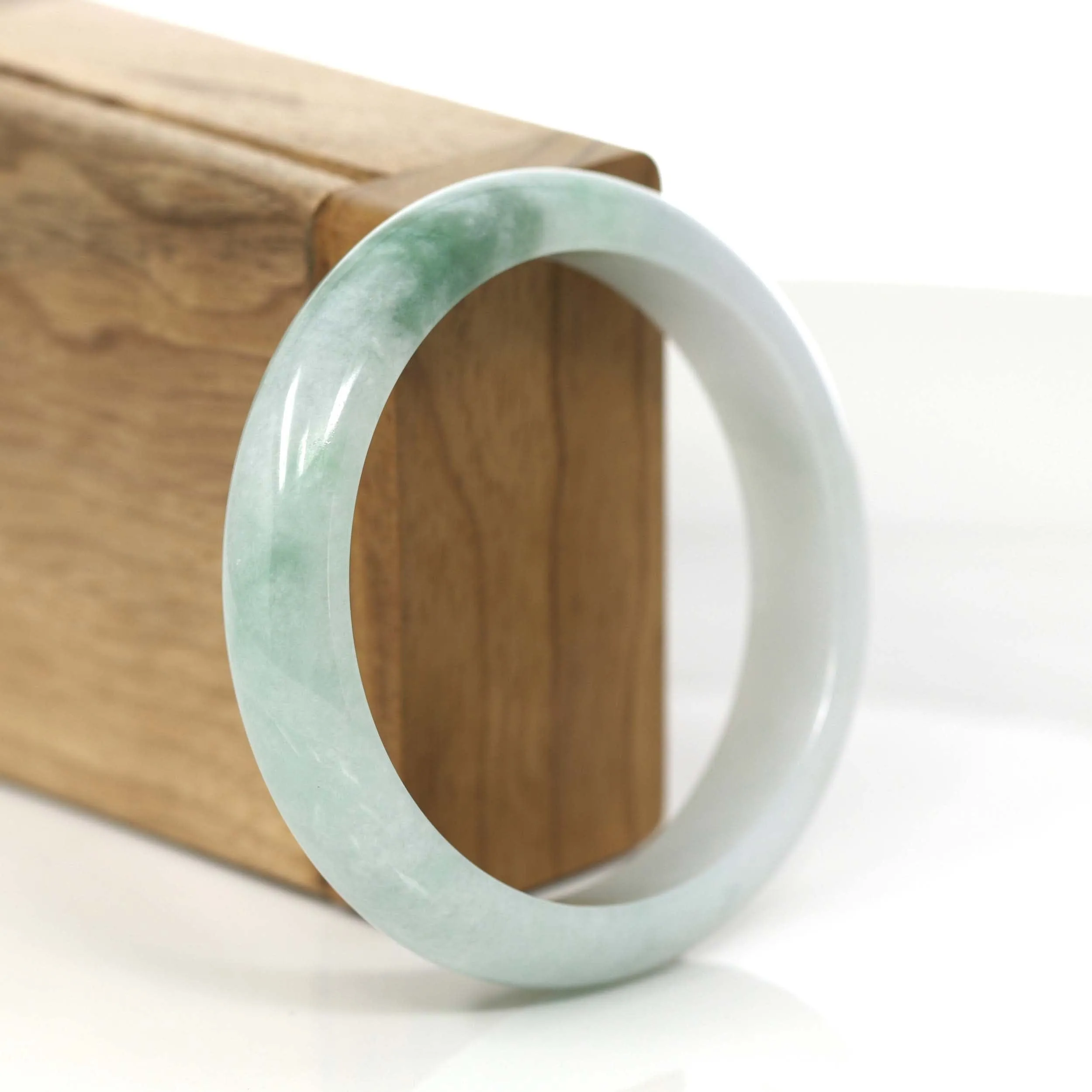 Baikalla "Princess Half Round" Blue- Green Jadeite Jade Bangle Bracelet (57.35 mm) #789