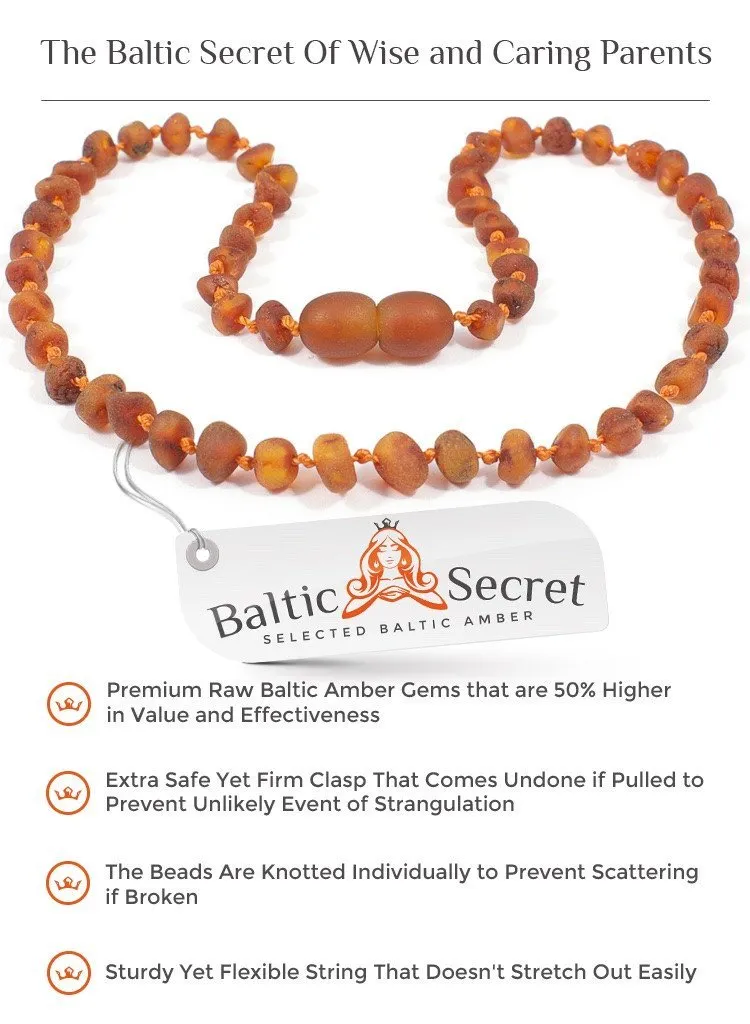 BALTIC AMBER TEETHING NECKLACE & BRACELET / COGNAC COLOUR / RAW UNPOLISHED / EXTRA EFFECTIVE