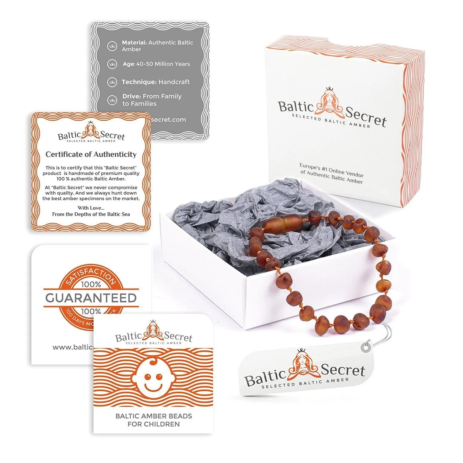 BALTIC AMBER TEETHING NECKLACE & BRACELET / COGNAC COLOUR / RAW UNPOLISHED / EXTRA EFFECTIVE