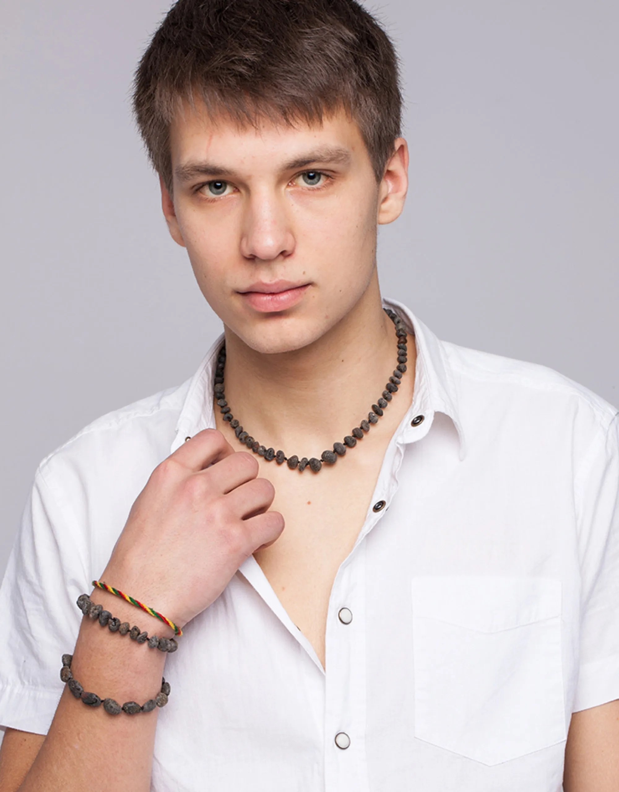 BALTIC BLACK AMBER NECKLACE & BRACELET -  RAW BEADS