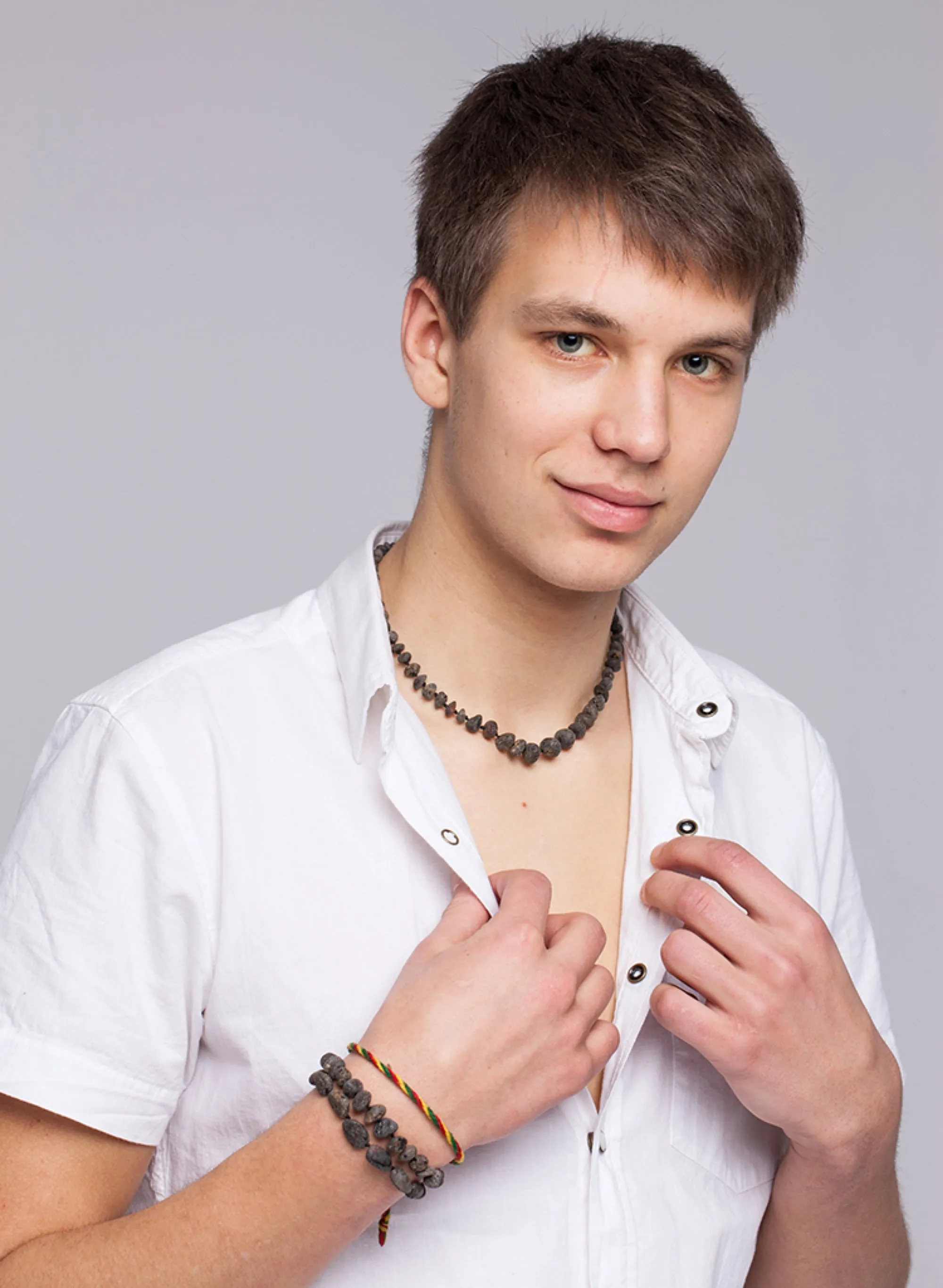 BALTIC BLACK AMBER NECKLACE & BRACELET -  RAW BEADS