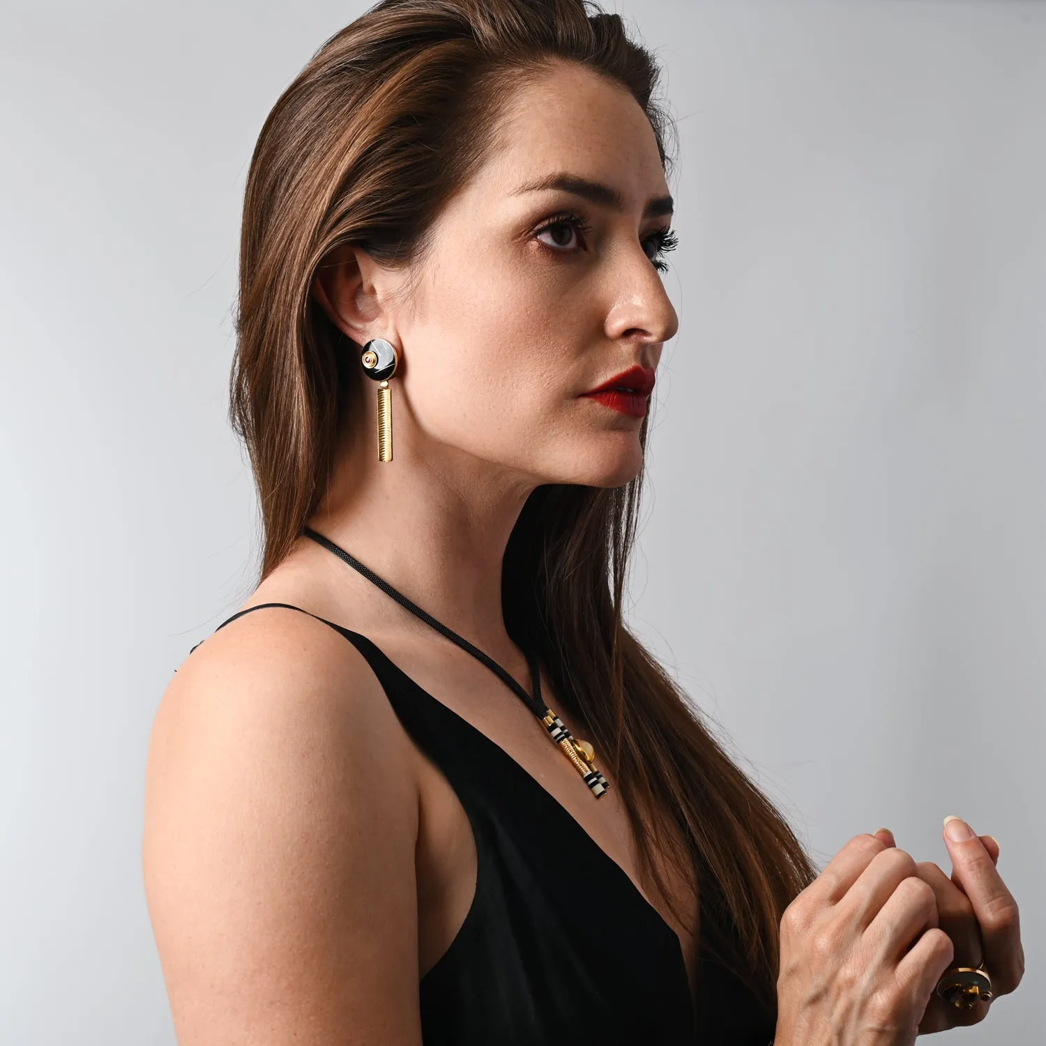 Black Jade and Ruby Earrings