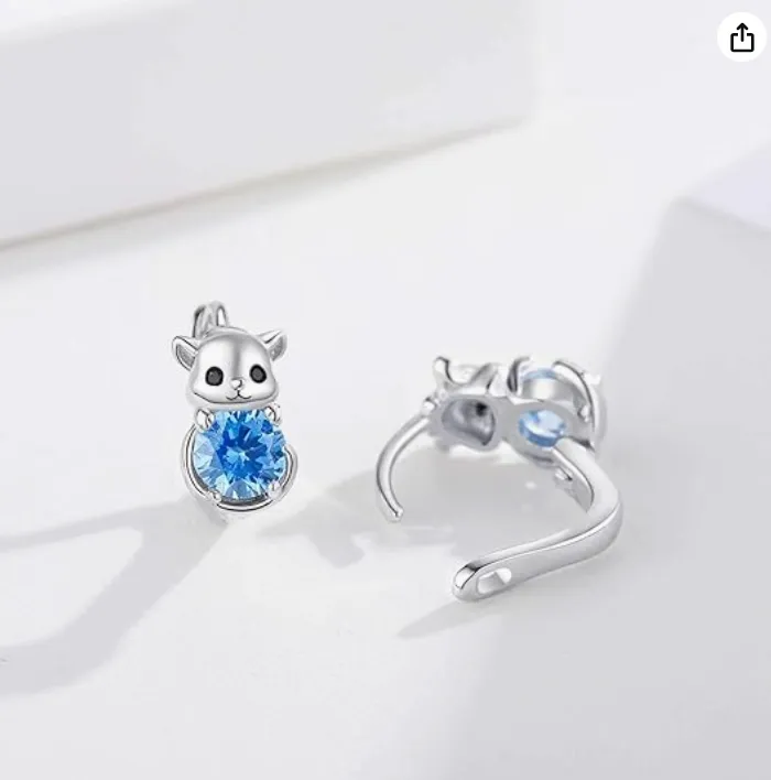 Blue Diamond Mouse Earrings Rat Earring Mouse Jewelry Womens Girls Teen Birthday Gift 925 Sterling Silver