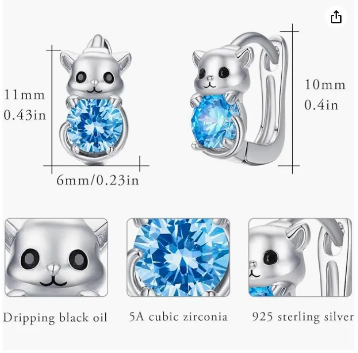 Blue Diamond Mouse Earrings Rat Earring Mouse Jewelry Womens Girls Teen Birthday Gift 925 Sterling Silver