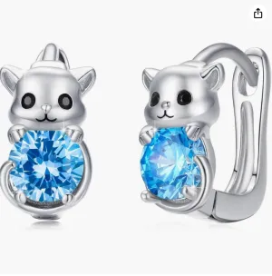 Blue Diamond Mouse Earrings Rat Earring Mouse Jewelry Womens Girls Teen Birthday Gift 925 Sterling Silver