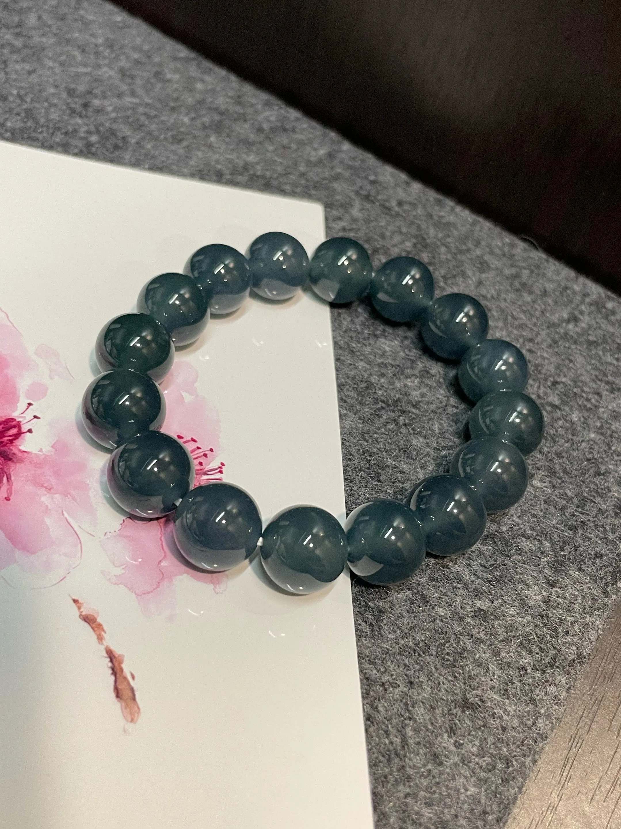 Blue Jade Bracelet - Round Beads (NJBA106)