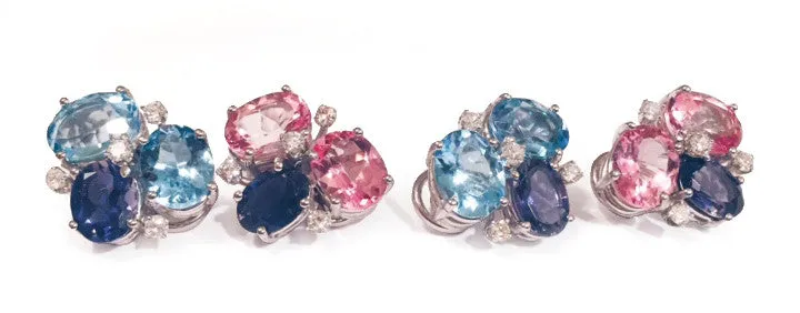 Blue Topaz Iolite Diamond Gold Mini Pebble Earrings