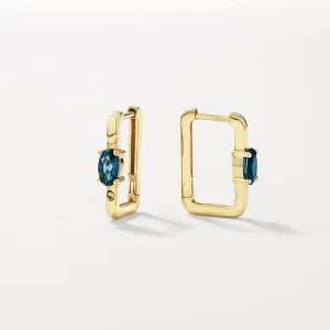 Blue Topaz Paperclip Hoop Earrings in Gold