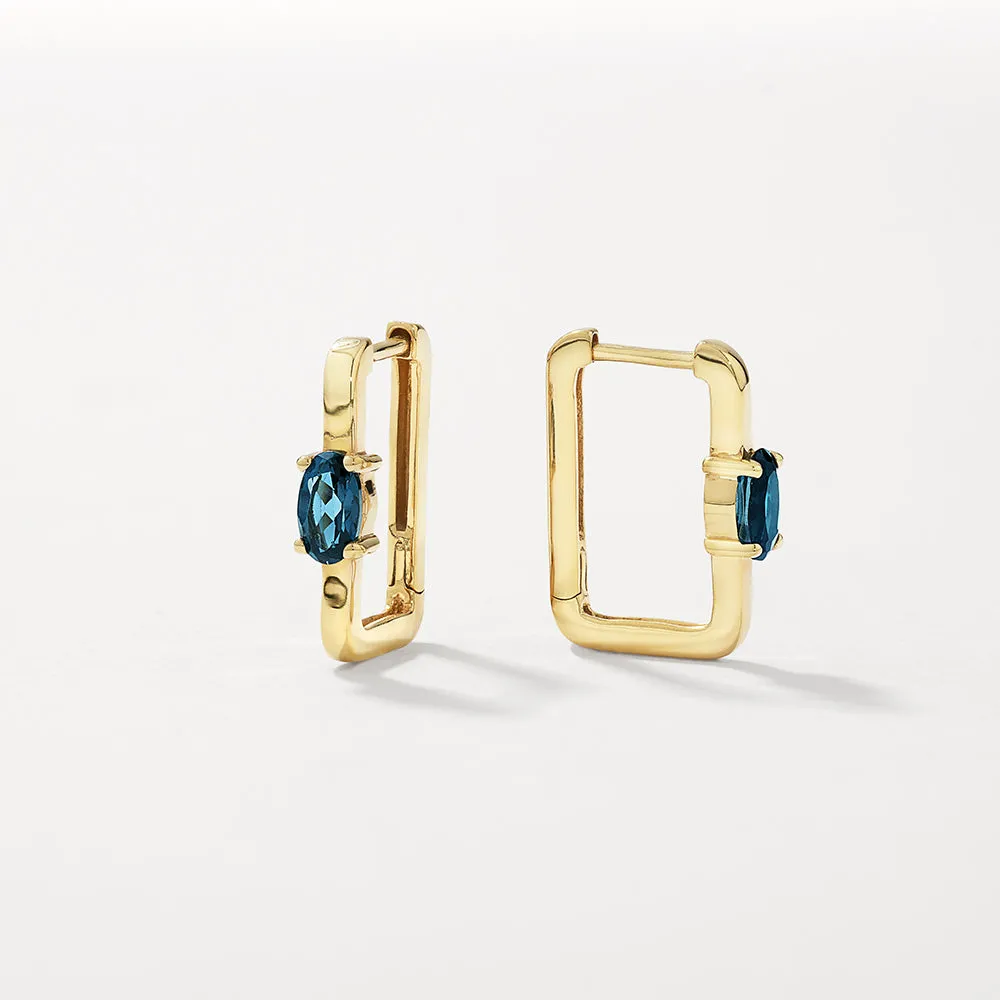 Blue Topaz Paperclip Hoop Earrings in Gold