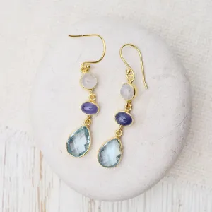 Blue Topaz, Tanzanite & Moonstone Earrings