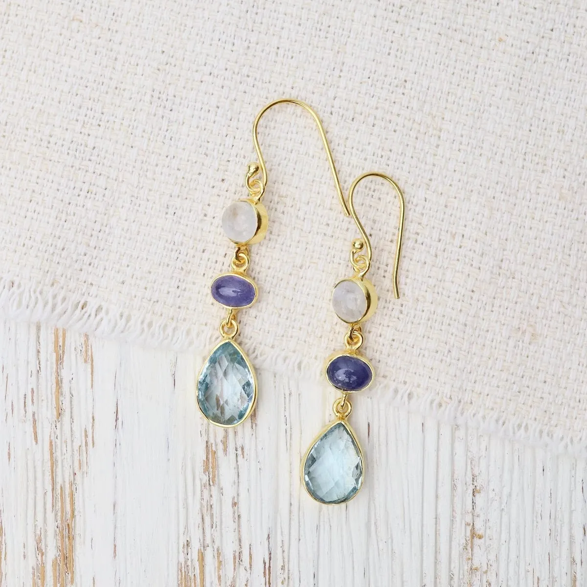 Blue Topaz, Tanzanite & Moonstone Earrings