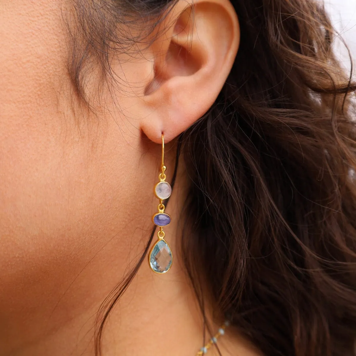Blue Topaz, Tanzanite & Moonstone Earrings