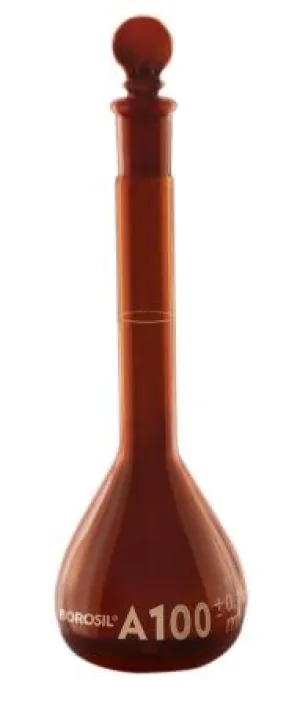 Borosil® Flasks, Volumetric, Class A, Amber, Polypropylene (PP) Stopper, 25mL, 10/19, Batch Cert, CS/5